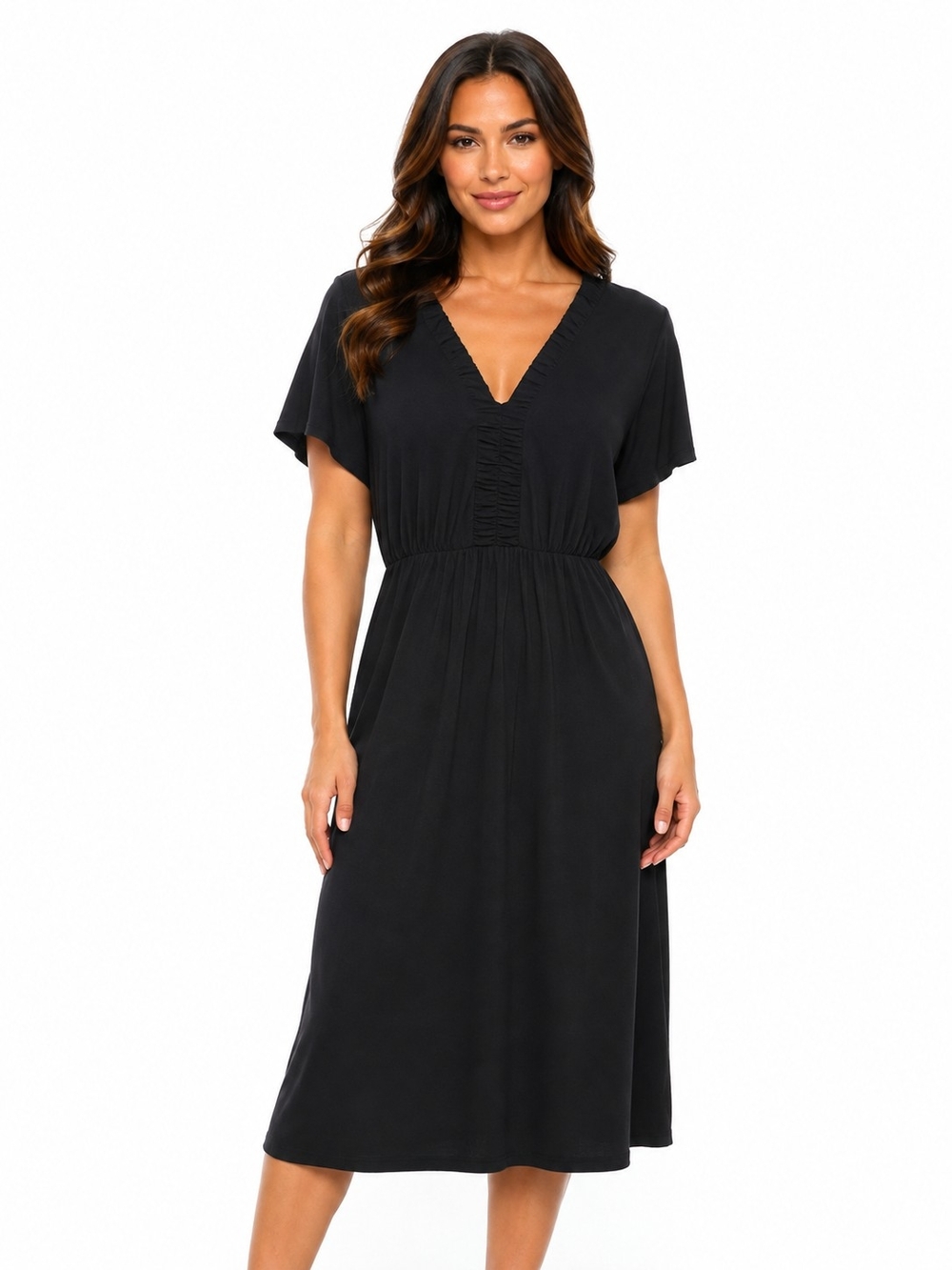 Lane Bryant Black V-Neck Midi Dress